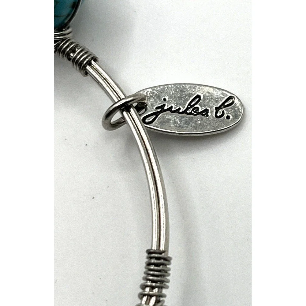 Jules C Turquoise Look Wire Wrapped Bangle Bracelet Boho Artisan Silver Tone